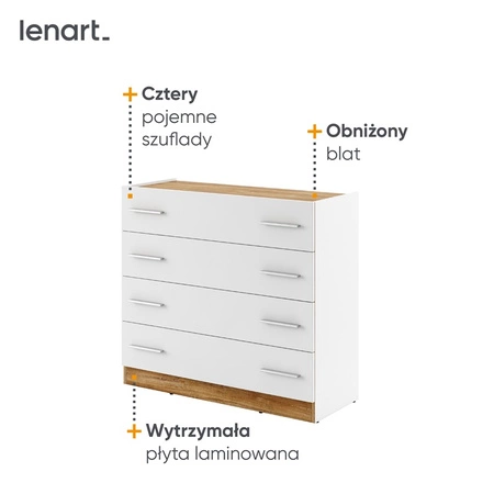 Komoda z szufladami Dentro 100 cm biały / dąb stirling elegancka komoda w nowoczesnym stylu z delikatnie obniżonym blatem