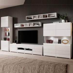 Meblościanka Toledo biała / biały połysk idealna do salonu lub pokoju dziennego nada niepowtarzalny charakter wnętrzu