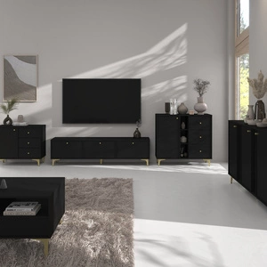 Zestaw mebli do salonu Kioto I czarny grafit stylowy design eleganckie meble wsparte na metalowej złotej podstawie subtelne uchwyty