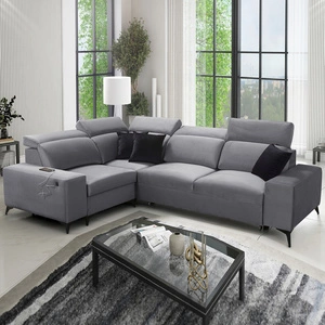 Narożnik z funkcją spania Kelly Sleek II szary lewostronny elegancki narożnik do salonu wykonany z miękkiej tkaniny typu velvet