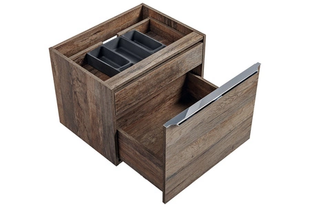 Szafka pod umywalkę nablatową Santa Fe 60 cm dąb vintage oryginalna kolorystyka podkreślona chromowanym uchwytem krawędziowym