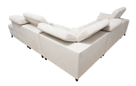 Narożnik z funkcją spania Penejos IX szary popiel prawostronny stylowy narożnik z pojemnikami na pościel wygodne regulowane zagłówki