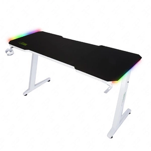 Biurko gamingowe Zeo biały / czarny designerskie i ergonomiczne biurko antypoślizgowy karbonowy blat w całości pokryty podkładką oświetlenie LED
