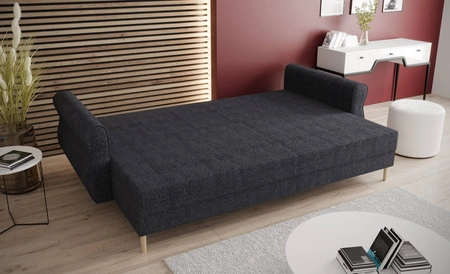 Sofa z funkcją spania Wilkins granatowa elegancka sofa do salonu w stylu skandynawskim zaoblone boczki nadają charakteru