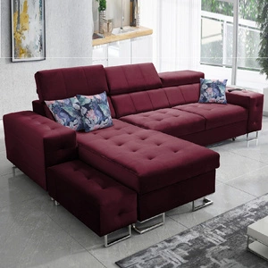 Narożnik z funkcją spania Hampton bordowy lewostronny stylowe pikowania na siedzisku miękka tkanina obiciowa narożnik z dostawką