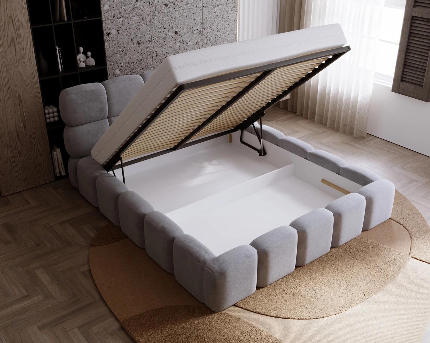 Łóżko z pojemnikiem Neo 140x200 cm Amor Velvet 4322 czarne pojemnik