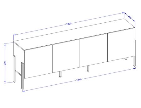 Szafka RTV Jukon 204 cm beżowa elegancka forma mebla w nowoczesnym stylu system otwierania push to open metalowe czarne nogi