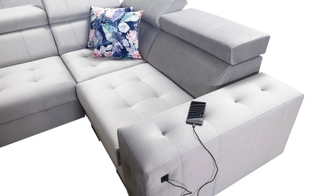 Narożnik z funkcją spania Hampton IV czarny lewostronny funkcjonalny narożnik z dostawką która sprawdzi się jako podnóżek