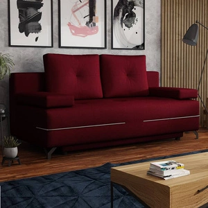 Kanapa z funkcją spania Austin bordowa nowoczesna tkanina pluszowa gwarantuje najwyższy komfort i funkcjonalność