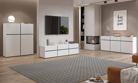 Szafka RTV Cross 180 cm biała nowoczesny design idealna szafka do salonu i pokoju dziennego geometryczny kształt