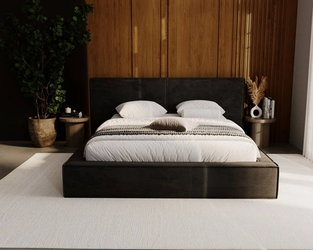 Łóżko tapicerowane Palise 160x200 czarne stylowe łóżko z pojemnikiem na pościel wygodny zagłówek zachwyca eleganckim designem