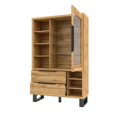 Witryna Halle 120 cm dąb wotan prosta forma witryny loft wsparta na metalowym stelażu nietuzinkowy design pojemne szuflady