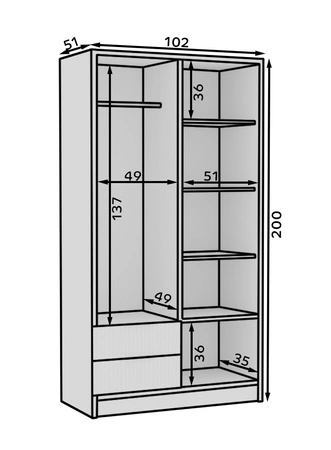 Szafa z lustrem Norel 102 cm biały / czarny stylowa szafa o nowoczesnym designie z ryflowanymi frontami i pojemnymi szufladami