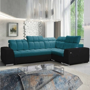 Narożnik z funkcją spania Luigi II turkusowy / czarny prawostronny komfort podczas codziennego wypoczynku narożnik z pojemnikiem na pościel