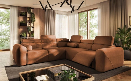 Narożnik z funkcją spania Cantare III Lux ceglasty prawostronny stylowy i komfortowy narożnik do salonu z podnoszonym podnóżkiem