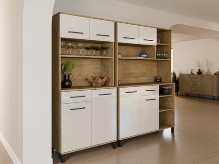 Kredens kuchenny Vento 80 cm dąb lancelot / biały połysk idealny mebel kuchenny do aranżacji małego aneksu kuchennego bufet do kuchni