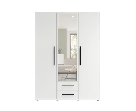 Szafa z lustrem Maxione 150 cm biała funkcjonalna szafa do sypialni pokoju młodzieżowego lub przedpokoju wzbogacona szufladami