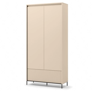 Szafa Trend 101 cm beżowa nowoczesna szafa do przedpokoju z pojemną szufladą wzbogacona o oświetlenie system otwierania push to open