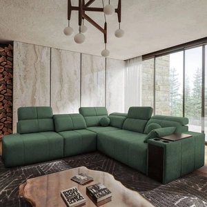 Narożnik z funkcją spania Tesalia IX miętowy lewostronny nowoczesny design komfortowe przesuwane oparcie szuflada w boczku mebla