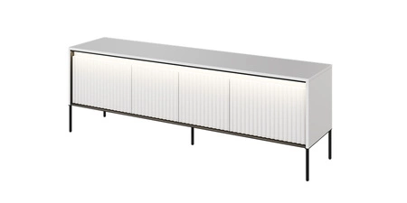 Szafka RTV Trend 167 cm biała praktyczna i stylowa szafka z ryflowanymi frontami wzbogacona o oświetlenie LED metalowa podstawa