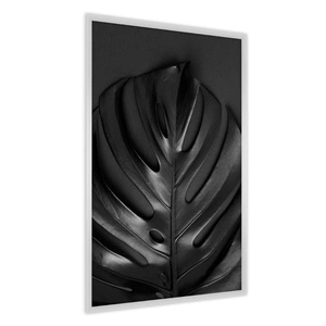 Plakat czarny liść monstery 70x100 plakat w ramie precyzyjny wydruk ze stylową grafiką doskonała dekoracja do salonu lub sypialni