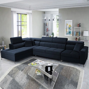 Narożnik z funkcją spania Nausa X granatowy lewostronny narożnik z dwoma pojemnikami na pościel wykonanie z tkaniny typu velvet