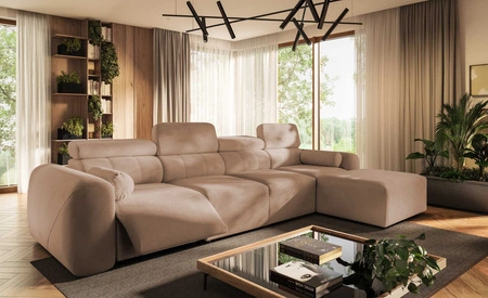 Narożnik z funkcją spania Cantare XII Lux łososiowy prawostronny estetyczny i niezwykle komfortowy narożnik z podnoszonym podnóżkiem