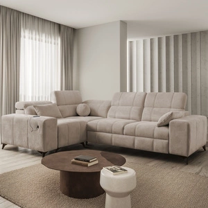 Narożnik z funkcją spania Penejos II ciemny beżowy lewostronny komfort podczas codziennego wypoczynku pojemnik na pościel