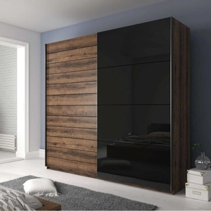 Szafa przesuwna Galaxy 221 cm dąb monastery / czarna pojemna szafa w nowoczesnej formie wyposażona w aluminiowe prowadnice drzwi
