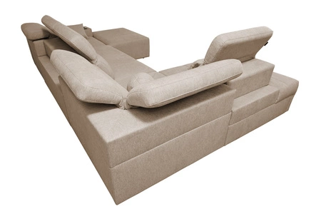 Narożnik z funkcją spania Tesalia VI miodowy prawostronny nowoczesny i komfortowy narożnik z funkcją przesuwanego oparcia