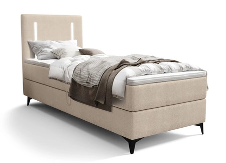 Łóżko kontynentalne Norco 90x200 beżowe stylowe łóżko z pojemnikiem na pościel oświetlenie umieszczone w zagłówku nadaje wyjątkowości