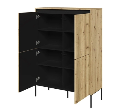 Komoda wysoka Trend 98 cm dąb artisan elegancka i stylowa komoda o wyjątkowym charakterze ryflowane fronty z oświetleniem LED