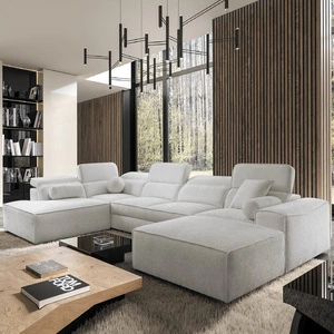 Narożnik z funkcją spania Viano VI szary popiel prawostronny designerski narożnik do nowoczesnych aranżacji dwa pojemniki na pościel