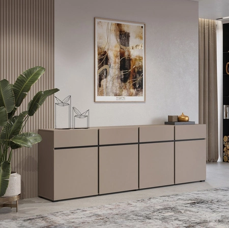 Komoda z szufladami Cross 225 cm ciemny beżowy prosta forma w nowoczesnym wydaniu idealna komoda do salonu geometryczny kształt