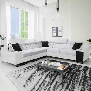 Narożnik z funkcją spania Alcamo III szary popiel / biały lewostronny funkcjonalny narożnik z szufladą w boczku dwa pojemniki na pościel