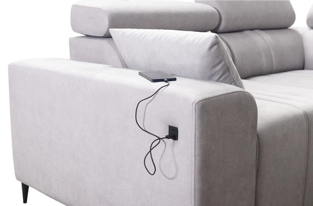 Narożnik z funkcją spania Castel III Lux jasny brąz lewostronny niezwykle komfortowy narożnik do salonu z wysuwanym podnóżkiem