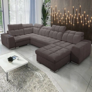 Narożnik z funkcją spania Luigi IV brązowy prawostronny elegancki narożnik do salonu wykonany z miękkiej tkaniny typu velvet