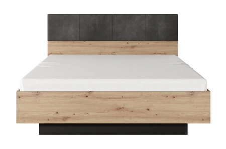 Łóżko Tipler 160x200 cm z pojemnikiem na pościel dąb artisan / antracyt nowoczesny design mebla częściowo tapicerowany zagłówek