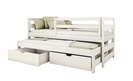 Łóżko dziecięce Tori 70x140 cm białe łóżko 2 osobowe wysuwane do pokoju dziecka solidna konstrukcja łóżko dziecięce wykonane z litego drewna sosnowego