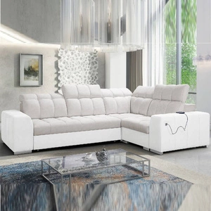 Narożnik z funkcją spania Luigi II jasny beż / biały prawostronny komfort podczas codziennego wypoczynku narożnik z pojemnikiem na pościel