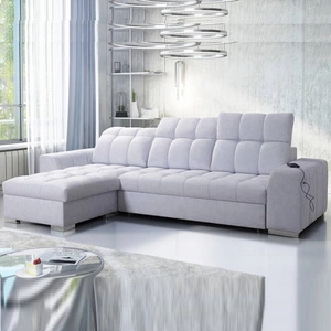 Narożnik z funkcją spania Luigi szary popiel lewostronny narożnik z dwoma pojemnikami na pościel tkanina o ciekawej strukturze