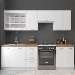 Zestaw mebli kuchennych EkoWhite 240 cm szafki inspirowane chłodem i minimalizmem skandynawskiego stylu oraz modernizmem