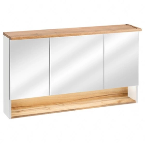 Szafka łazienkowa wisząca z lustrem Bahama 120 cm biały / dąb wotan pojemna szafka z półką oraz dyskretnym oświetleniem LED