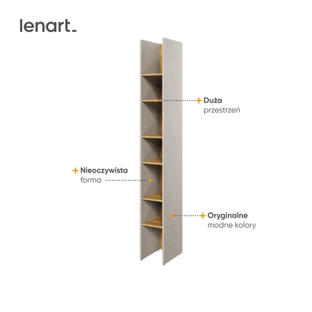 Regał Teen Flex 27 cm silk flou / hikora naturalna wąski regał na książki idealny do aranżacji pokoju nastolatka lub biura