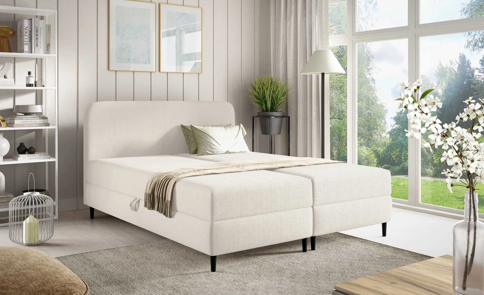 Łóżko kontynentalne z pojemnikiem na pościel Aberg Łóżko tapicerowane do sypialni 