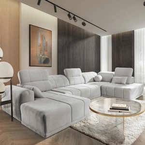 Narożnik z funkcją spania Cetara VI szary popiel lewostronny komfortowy i stylowy narożnik rozkładany z przesuwanymi oparciami