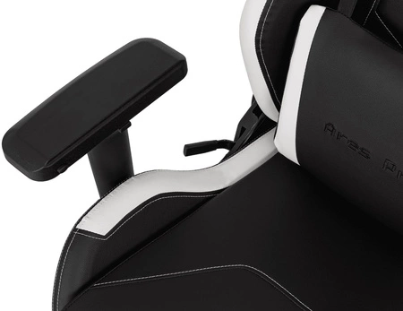 Fotel gamingowy Ares Pro czarny / biały komfortowy i funkcjonalny fotel z regulowanymi podłokietnikami stabilny metalowy stelaż