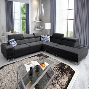 Narożnik z funkcją spania Hampton IX czarny prawostronny stylowy i nowoczesny design narożnika idealny mebel do każdej aranżacji