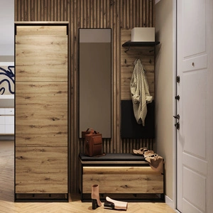 Zestaw mebli do przedpokoju Quant dąb artisan / czarny garderoba do małego przedpokoju meble z subtelnym oświetleniem LED