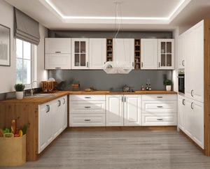 Zestaw mebli kuchennych narożny Scandi 265x300x180 cm idealny do wnętrz w stylu skandynawskim klasycznym i nowoczesnym